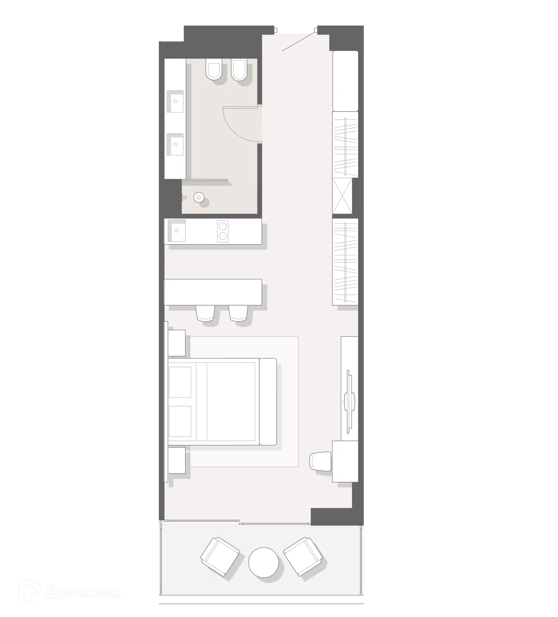 Планировка: 1-комн. квартира 55.40 м² в новостройке Мандарин Гарден