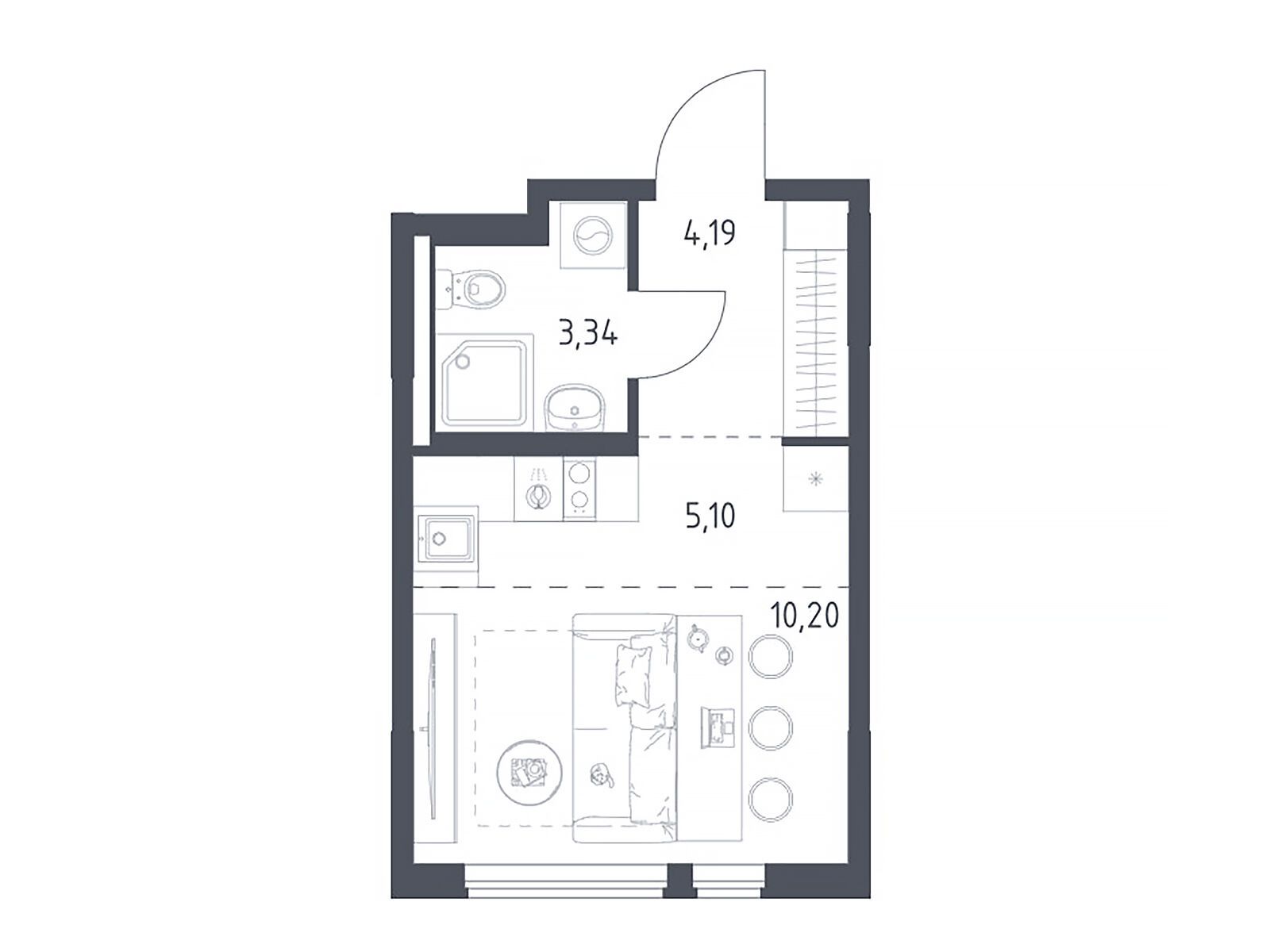 Планировка: Студия 22.83 м² в новостройке Горки Парк