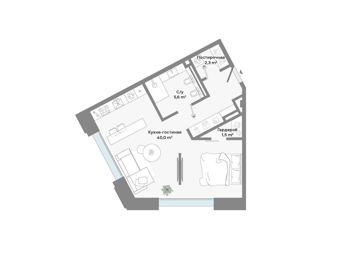 Планировка: Студия 49.90 м² в новостройке Культ
