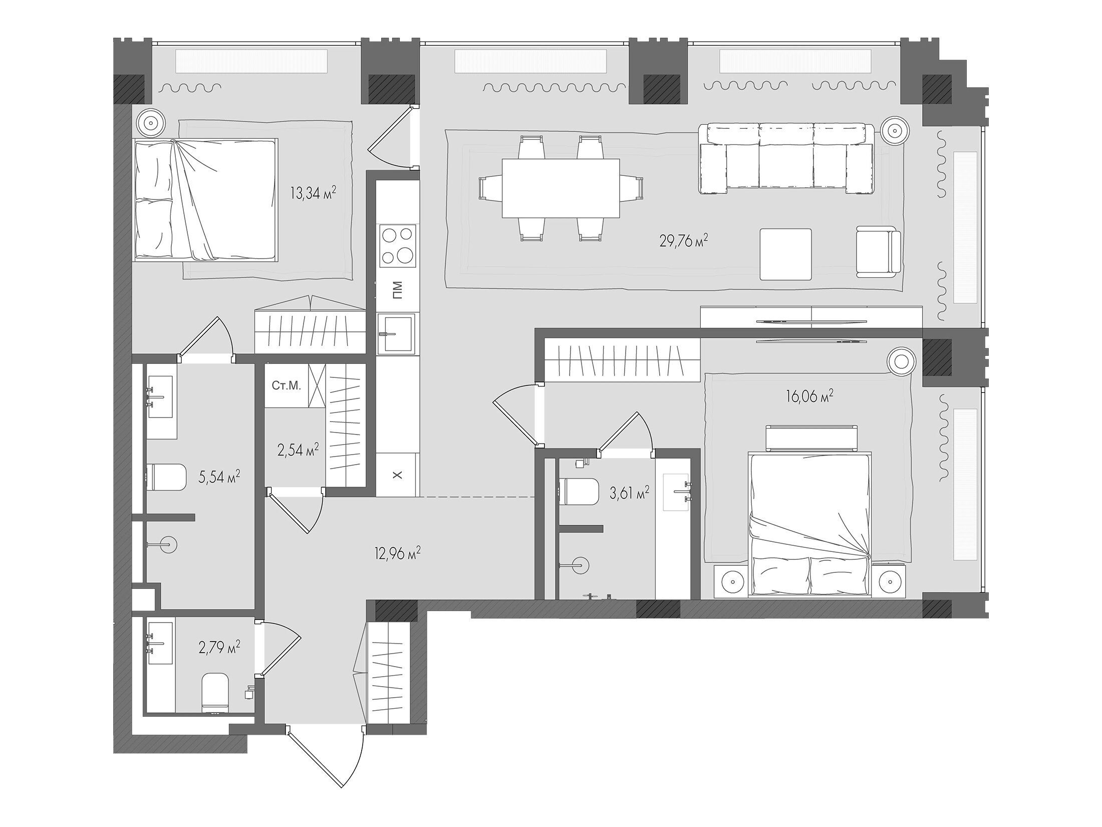 Планировка: 2-комн. квартира 86.10 м² в новостройке Форум