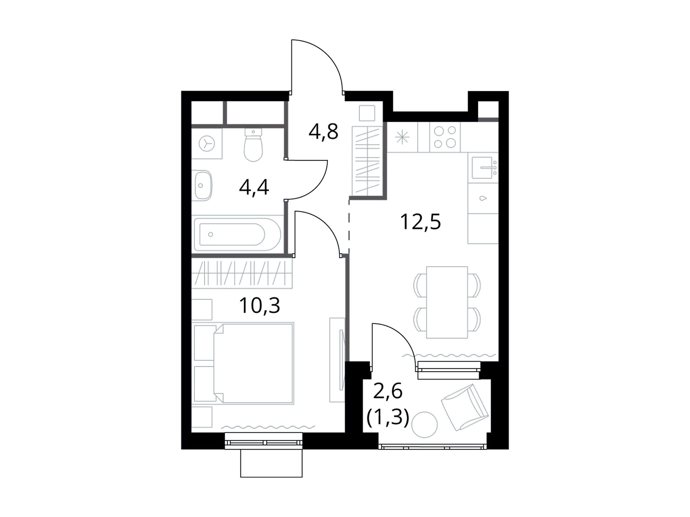Планировка: 1-комн. квартира 33.20 м² в новостройке 1-й Химкинский