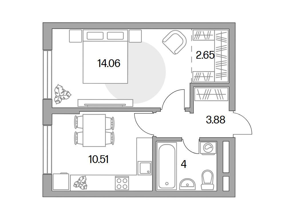 Планировка: 1-комн. квартира 35.10 м² в новостройке Новая Алексеевская роща