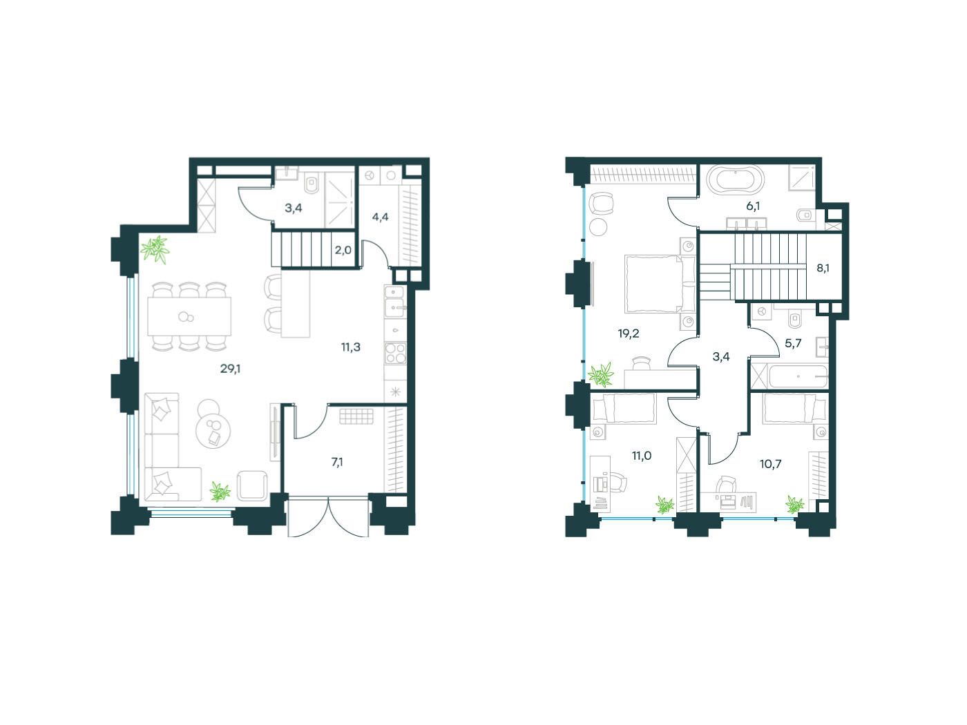 Планировка: 4-комн. квартира 121.50 м² в новостройке ЖК Левел Бауманская