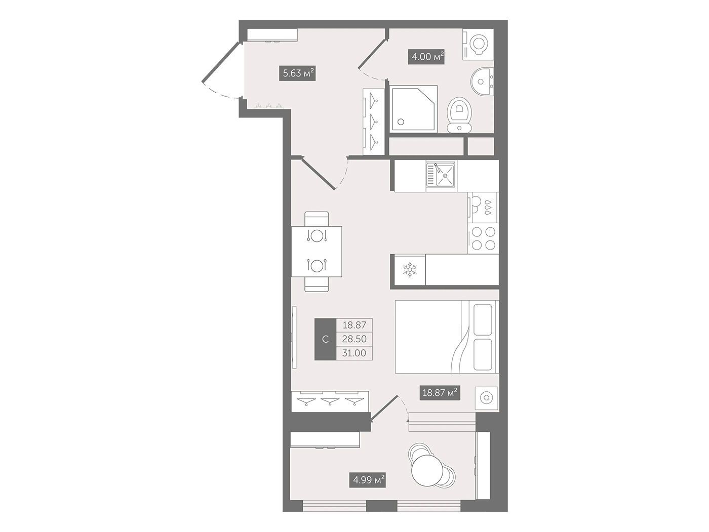 Планировка: Студия 31.00 м² в новостройке Квартал Воронцовский