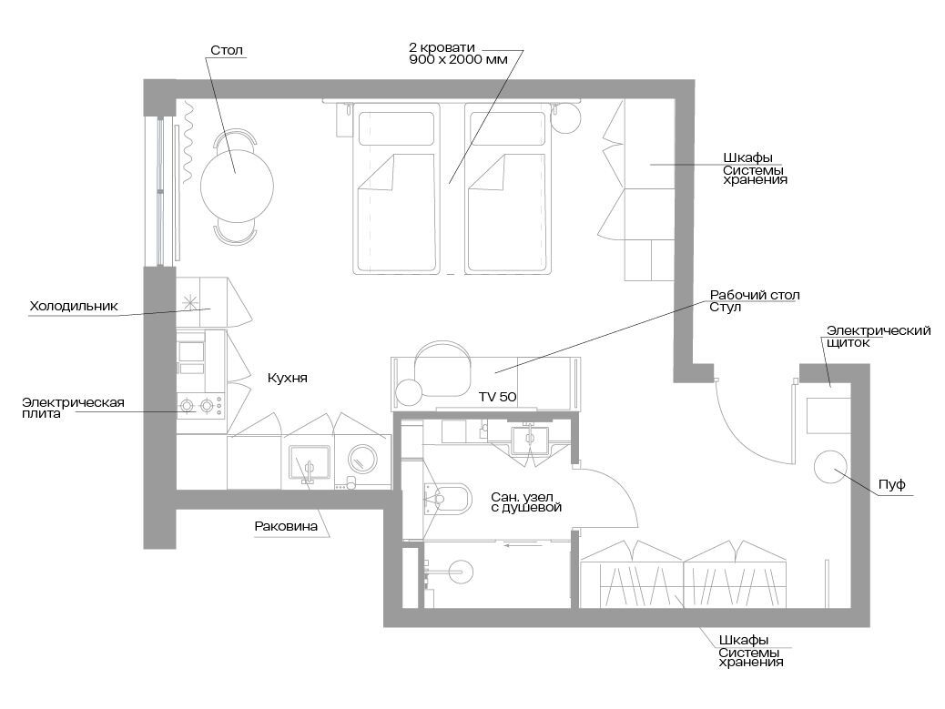 Планировка: Студия 35.30 м² в новостройке Велл Московский