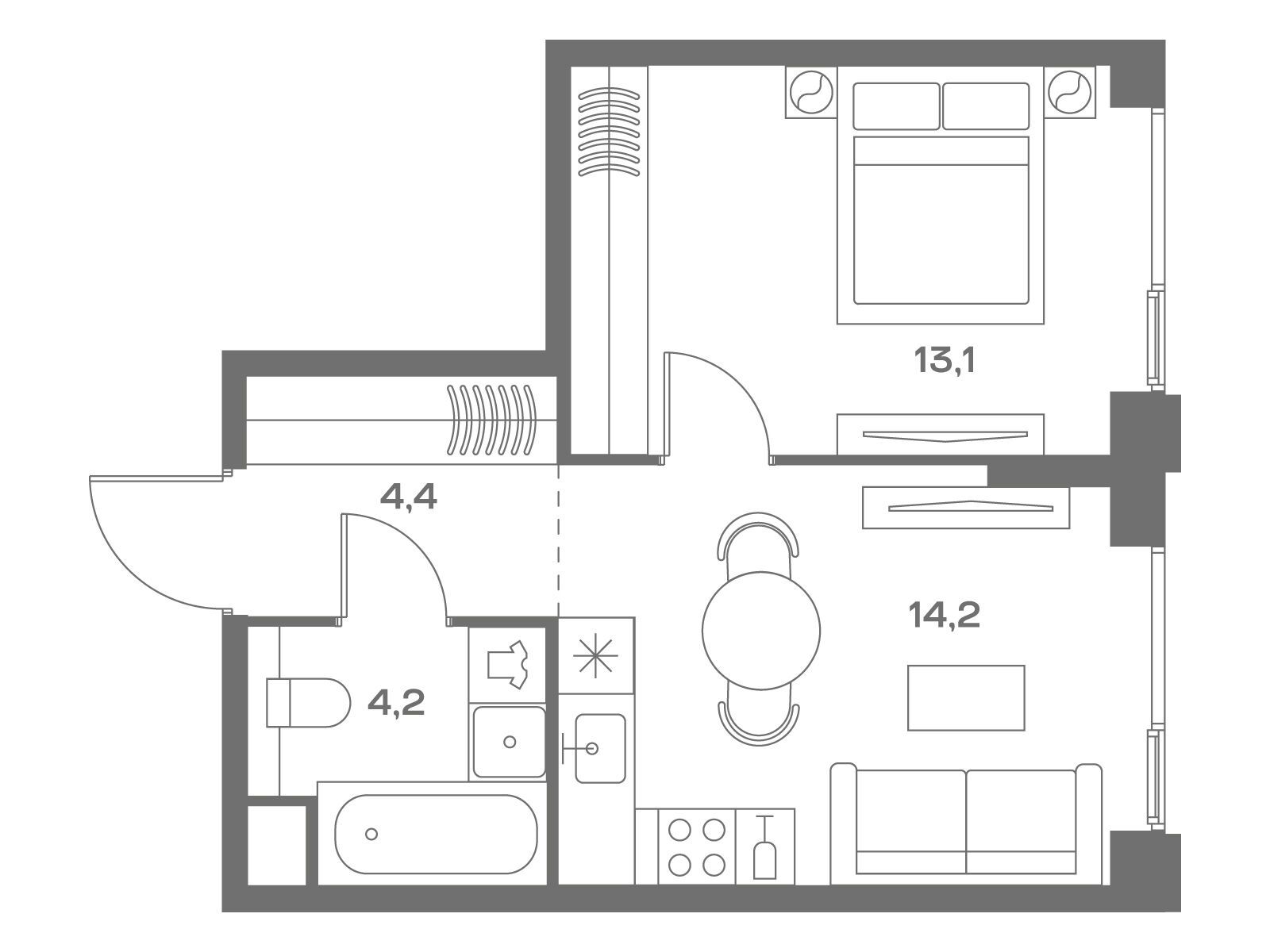 Планировка: 1-комн. квартира 35.90 м² в новостройке Соул