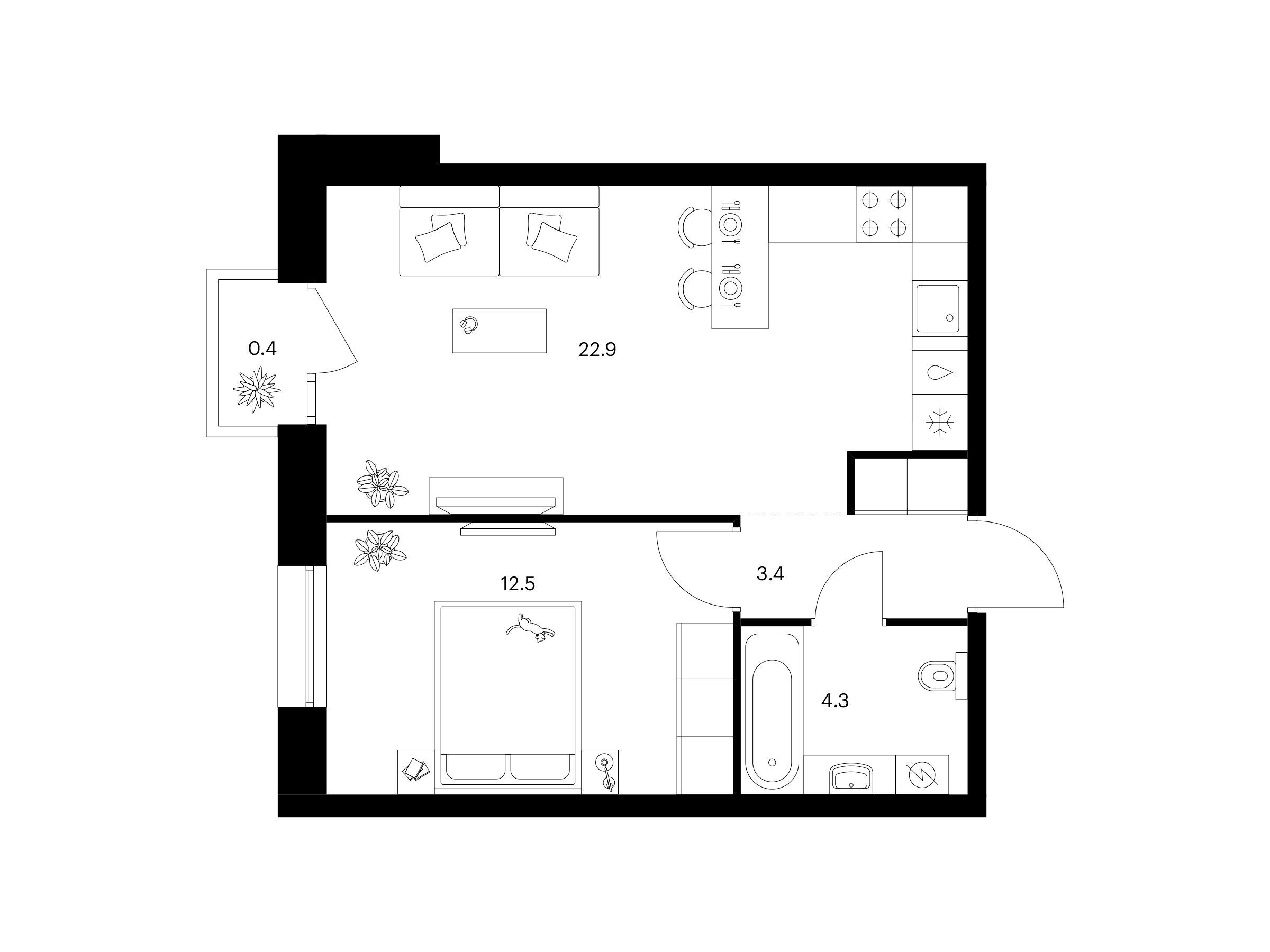 Планировка: 1-комн. квартира 43.50 м² в новостройке Шкиперский 19
