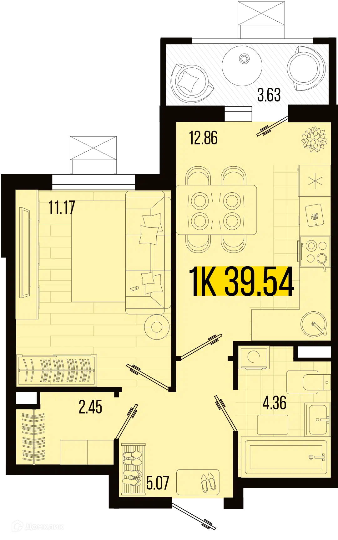 Планировка: 1-комн. квартира 35.91 м² в новостройке Цветной бульвар