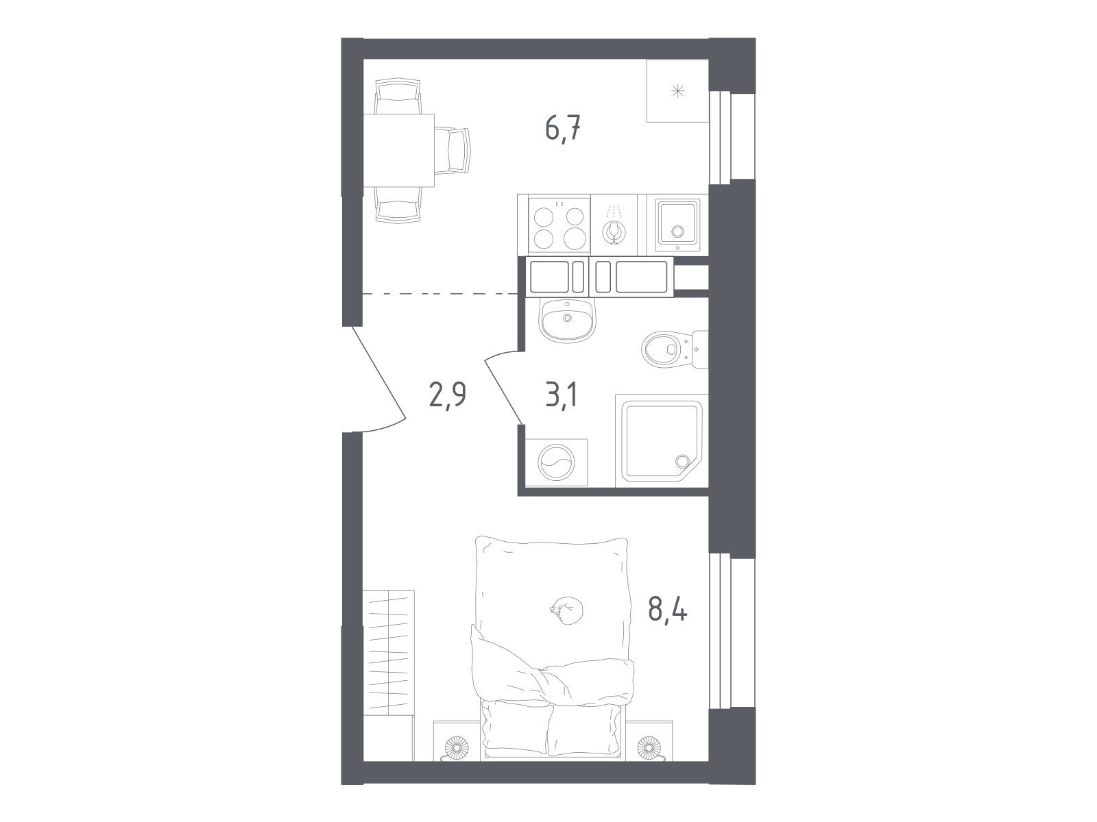 Планировка: 1-комн. квартира 21.10 м² в новостройке Ольховый Квартал