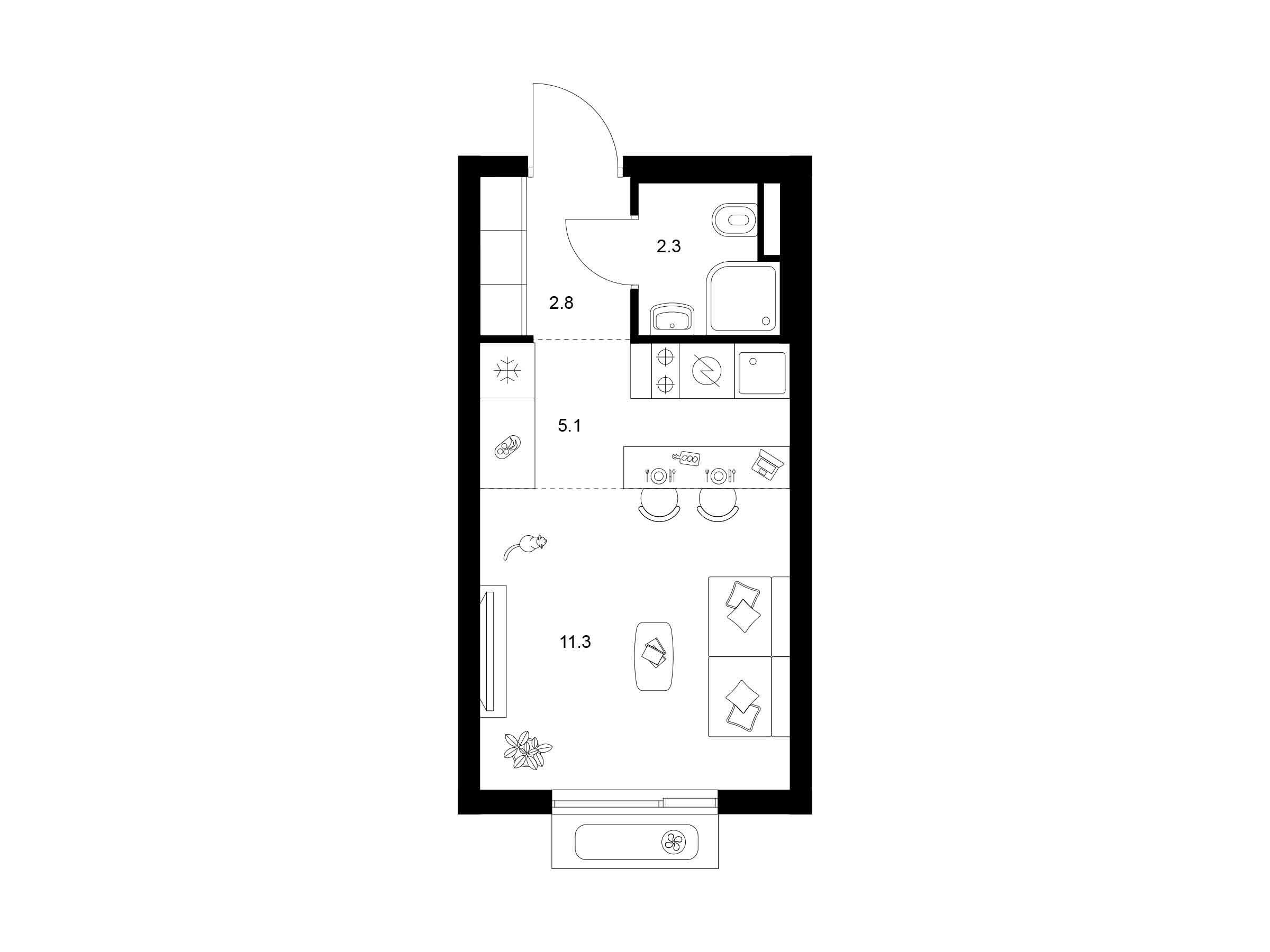 Планировка: Студия 21.50 м² в новостройке Саларьево парк