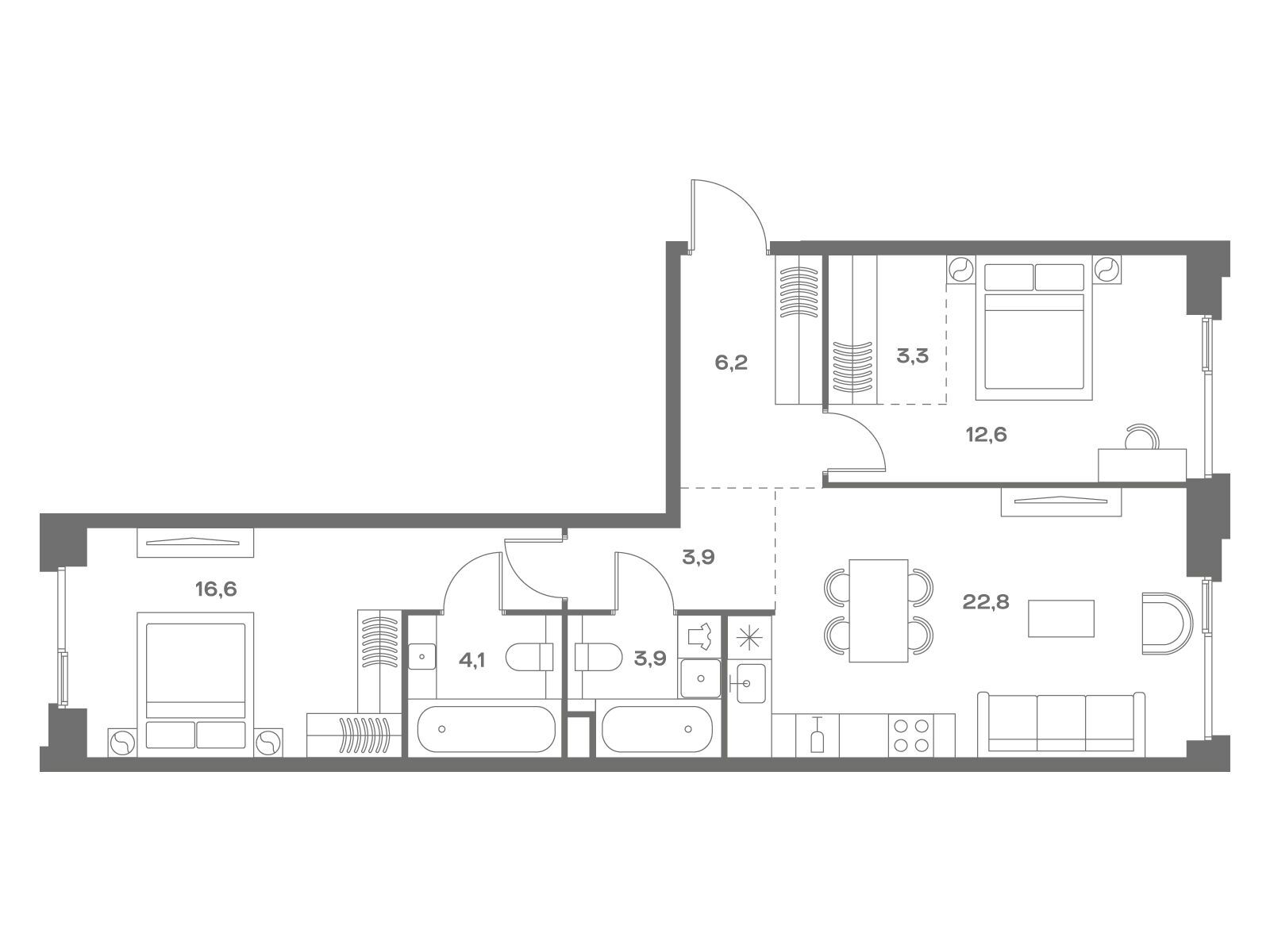 Планировка: 2-комн. квартира 73.40 м² в новостройке ЖК Соул