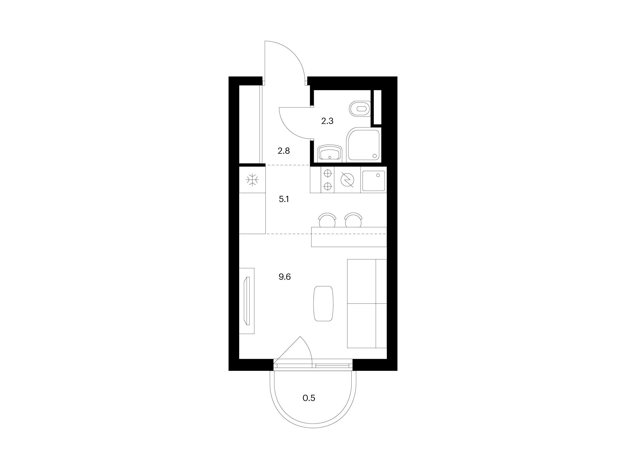 Планировка: Студия 20.30 м² в новостройке Восточное Бутово