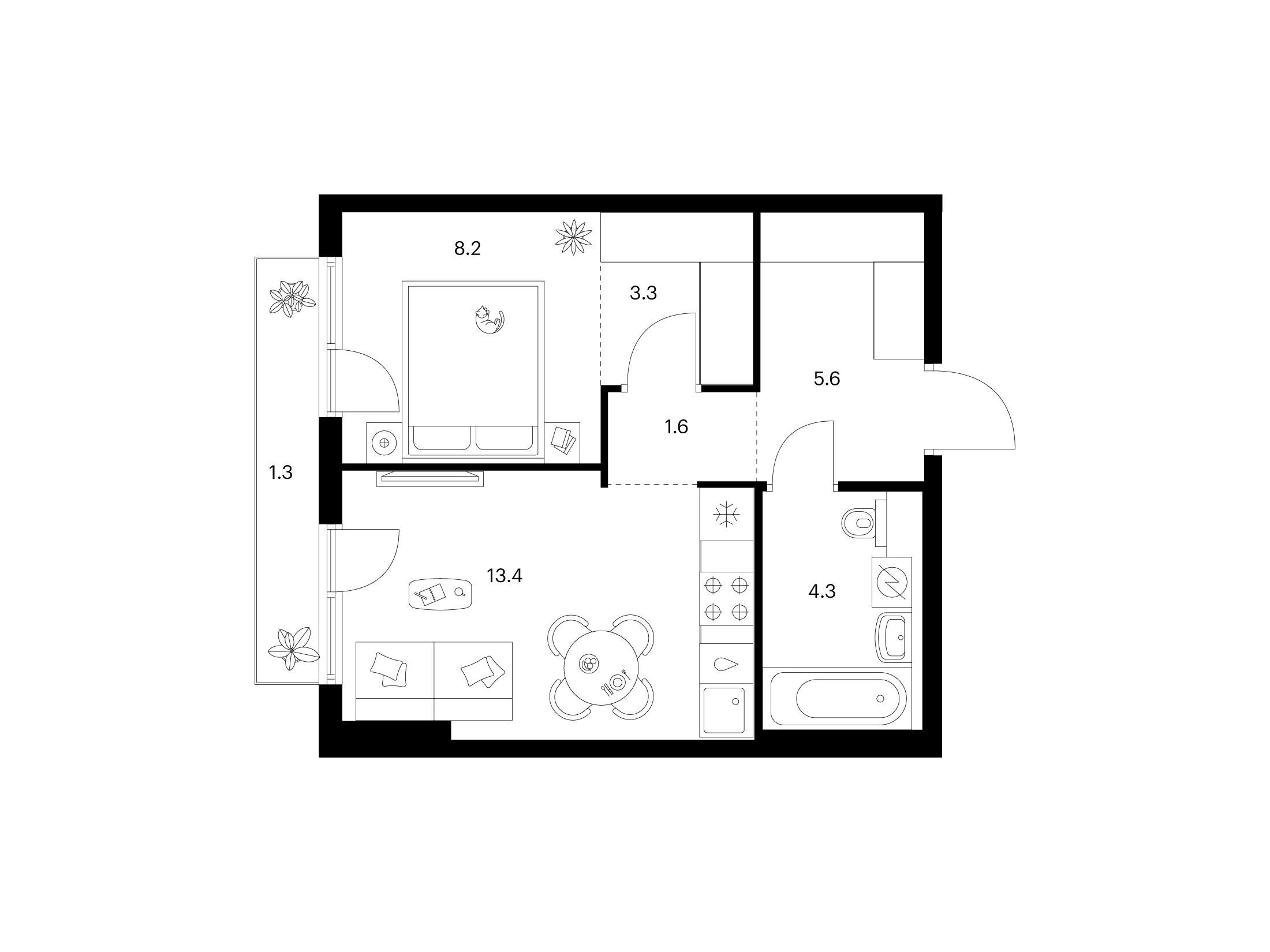 Планировка: 1-комн. квартира 37.70 м² в новостройке Плеханова 11