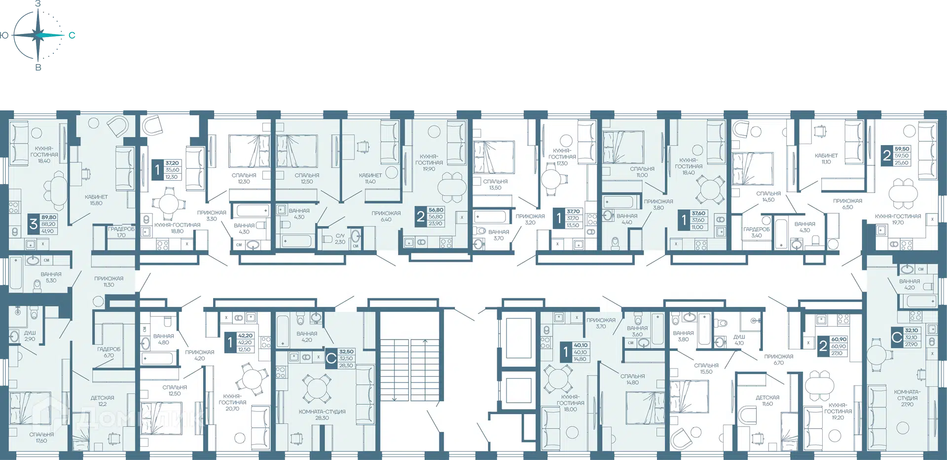 Планировка: Студия 31.03 м² в новостройке Иначе в Молодежном