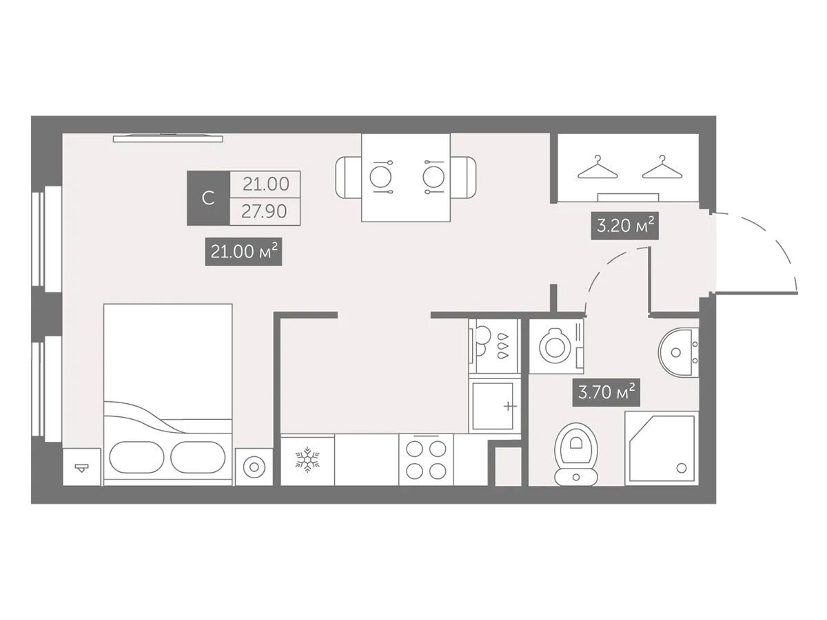 Планировка: Студия 27.90 м² в новостройке Зум на Неве