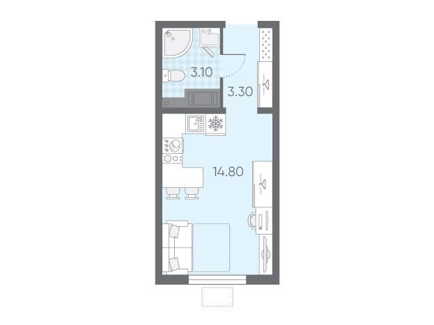 Планировка: Студия 21.20 м² в новостройке Ручьи