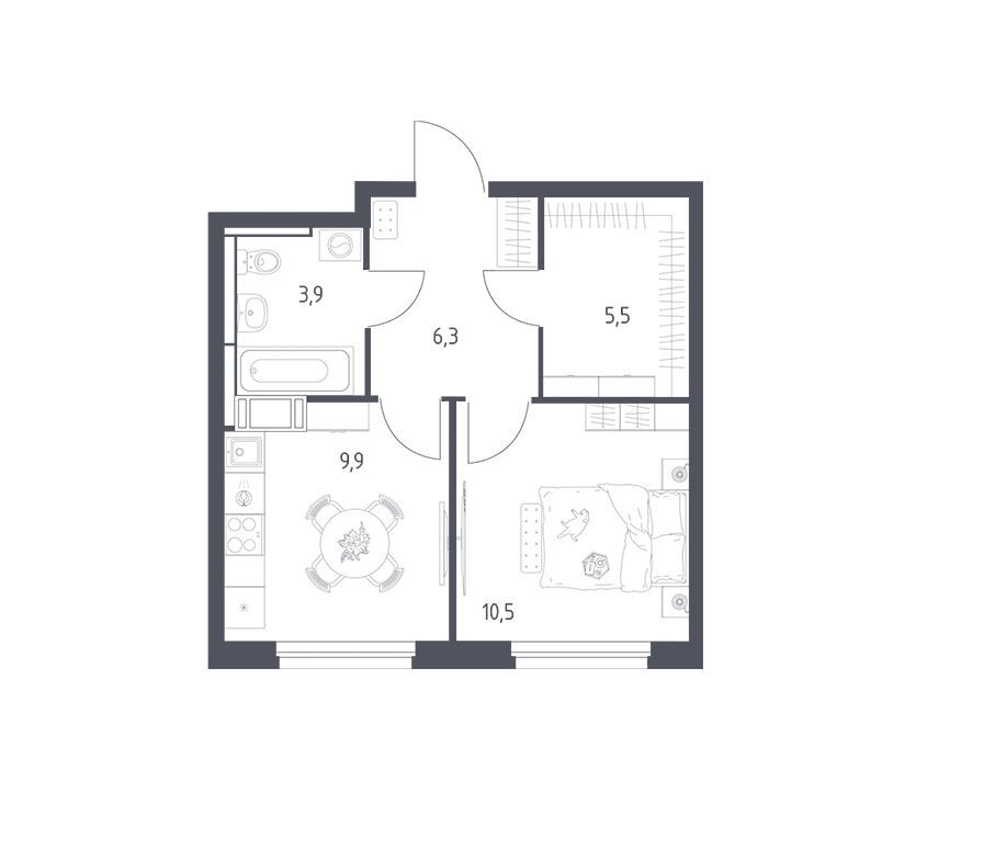 Планировка: 1-комн. квартира 35.50 м² в новостройке Мытищи Парк