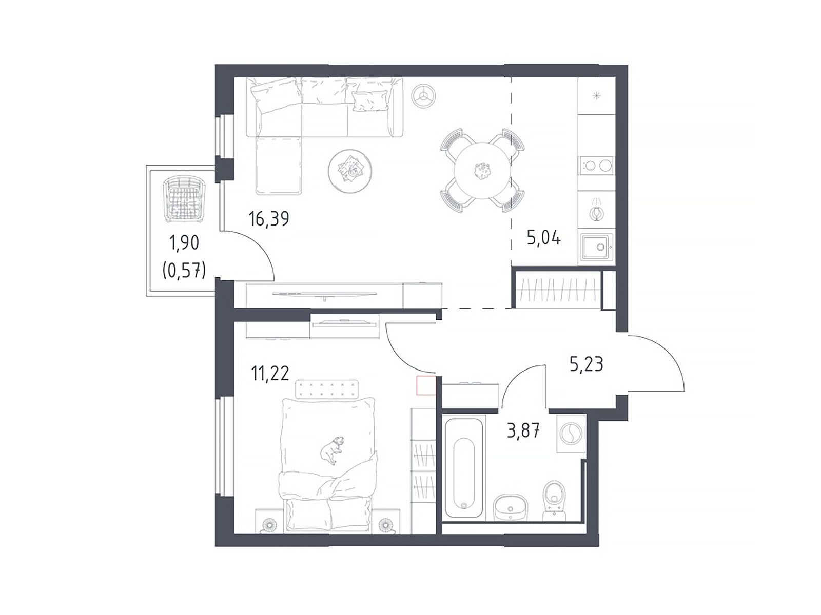 Планировка: 1-комн. квартира 42.32 м² в новостройке Горки Парк