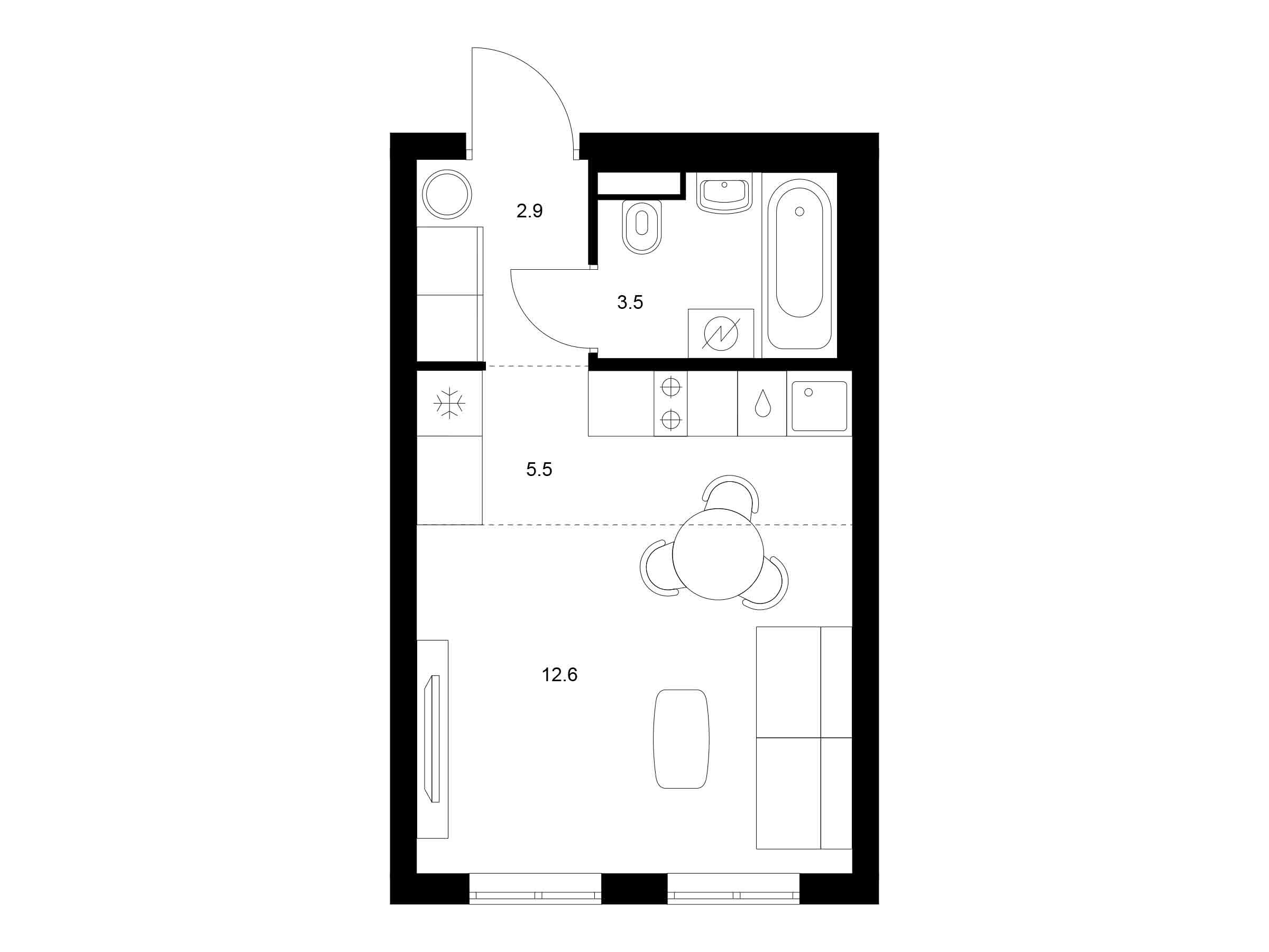 Планировка: Студия 24.50 м² в новостройке Витебский парк