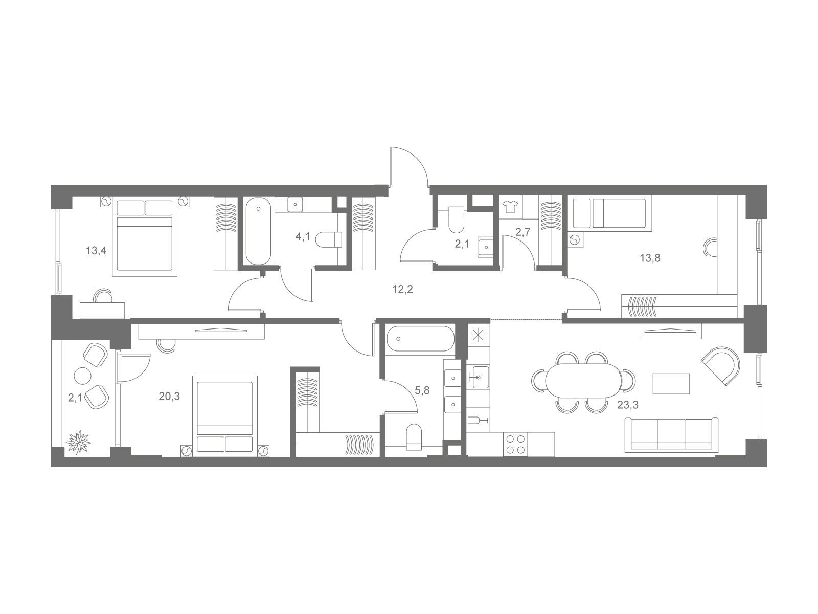 Планировка: 3-комн. квартира 104.10 м² в новостройке ЖК Соул
