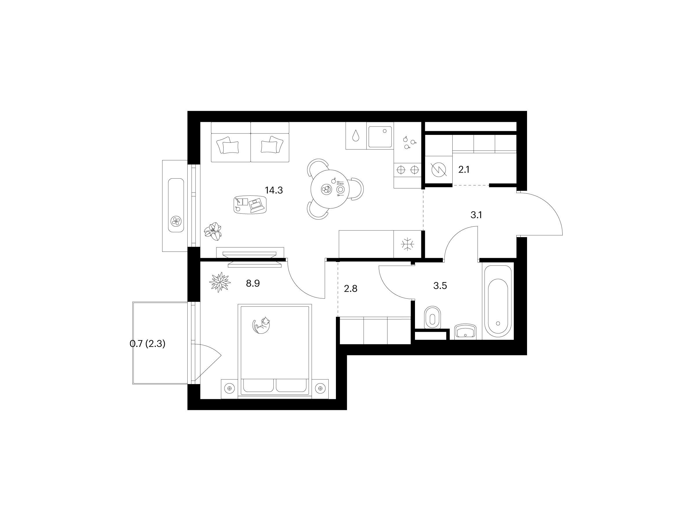 Планировка: 1-комн. квартира 35.40 м² в новостройке Середневский лес