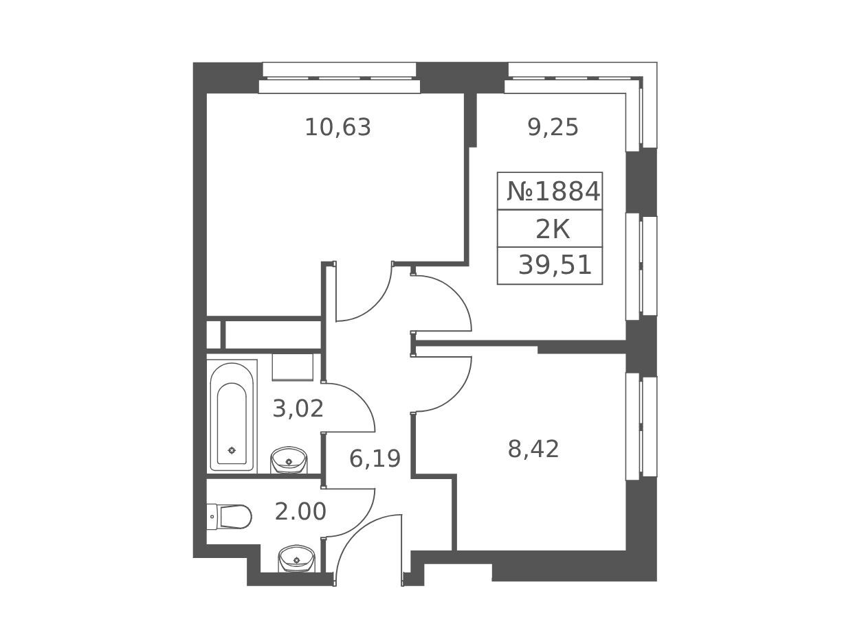 Планировка: 2-комн. квартира 39.51 м² в новостройке Волковская 67