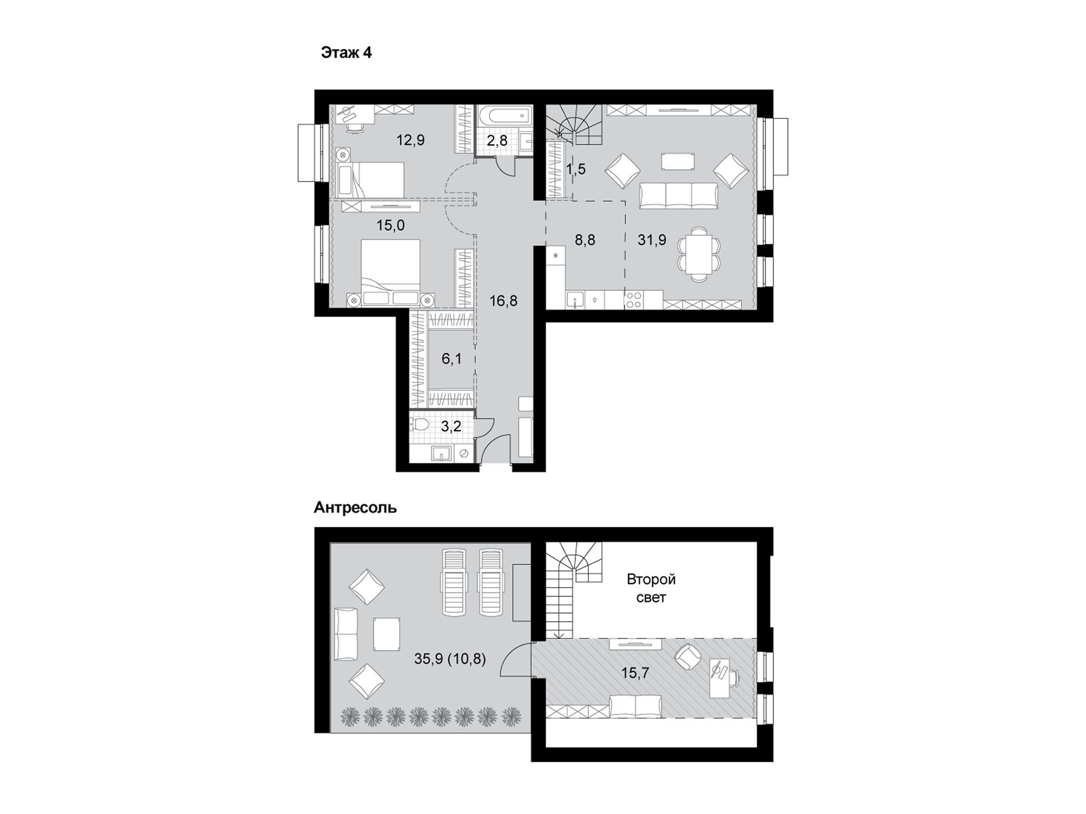 Планировка: 4-комн. квартира 125.50 м² в новостройке Дубровицы клаб