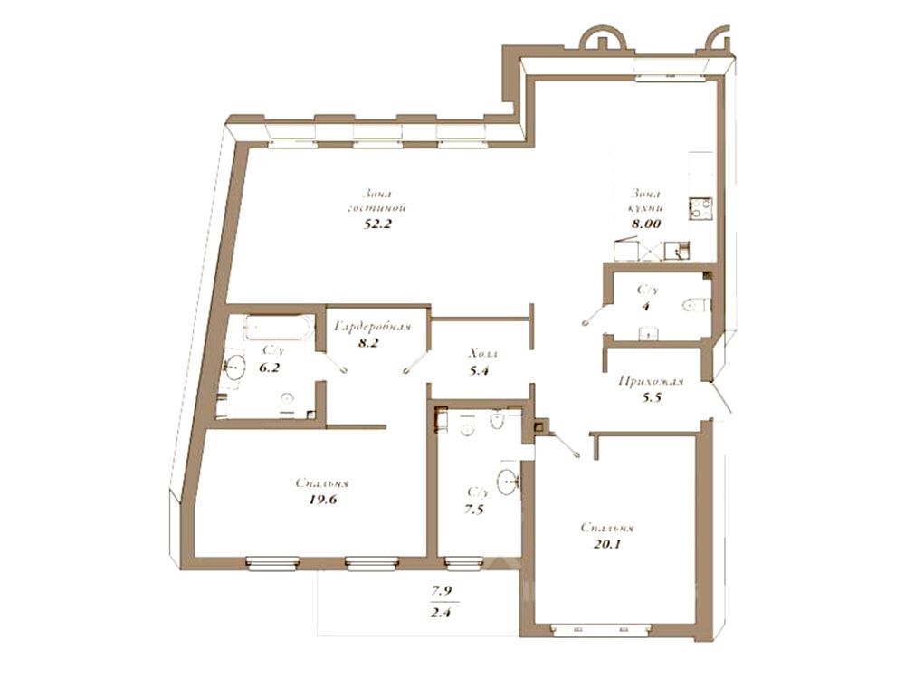 Планировка: 2-комн. квартира 132.50 м² в новостройке ЖК Приоритет