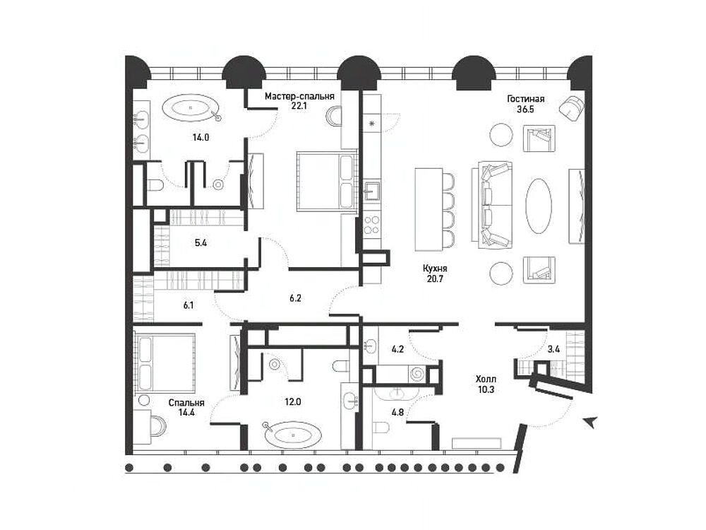 Планировка: 3-комн. квартира 160.10 м² в новостройке Никитский 6