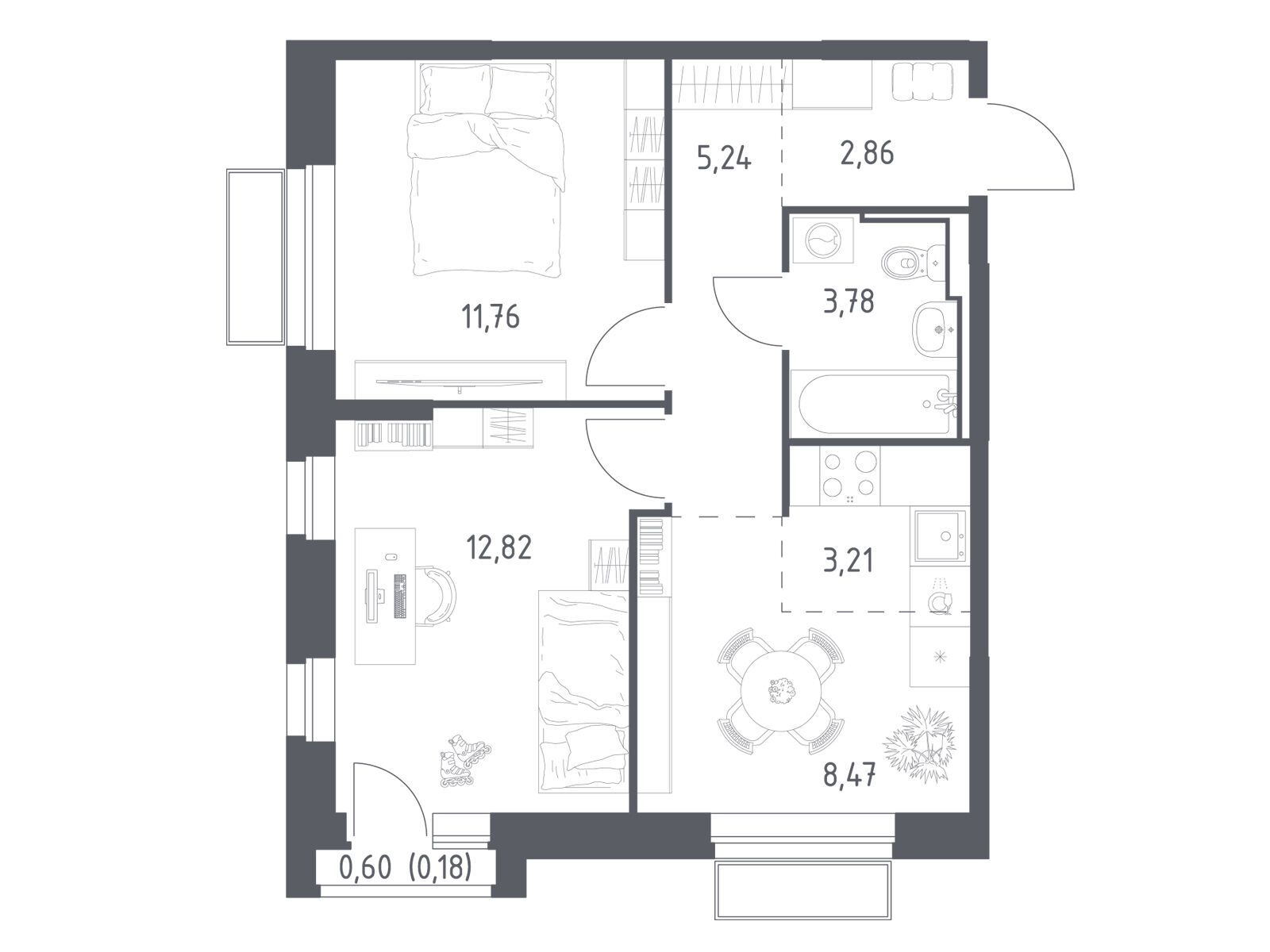 Планировка: 2-комн. квартира 48.32 м² в новостройке Долина Яузы