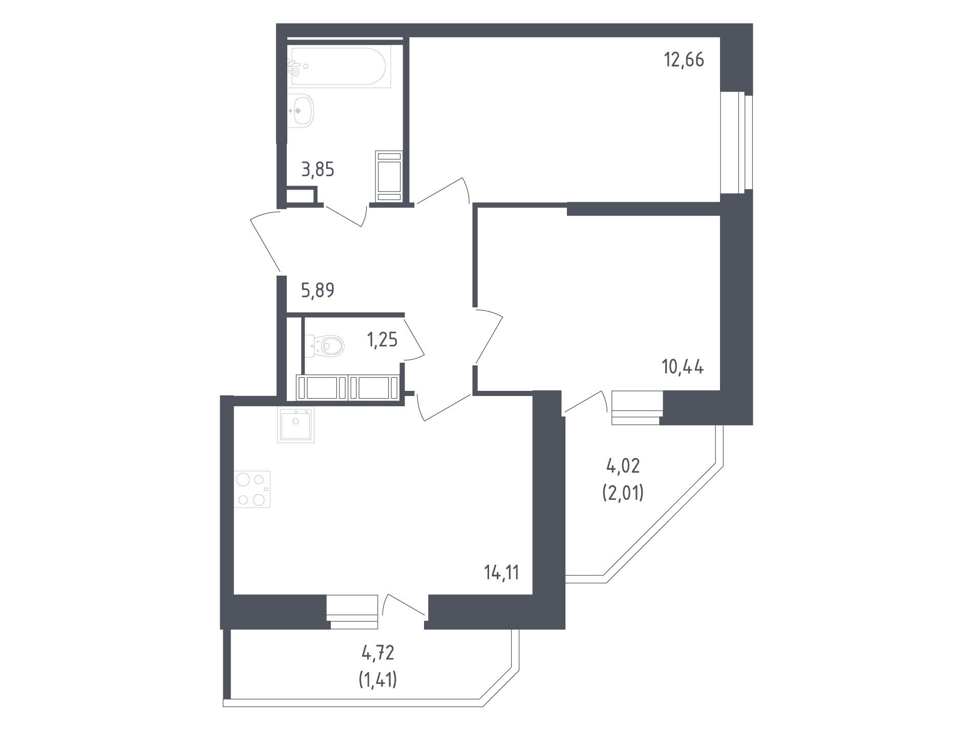 Планировка: 2-комн. квартира 51.62 м² в новостройке Живи! В Рыбацком