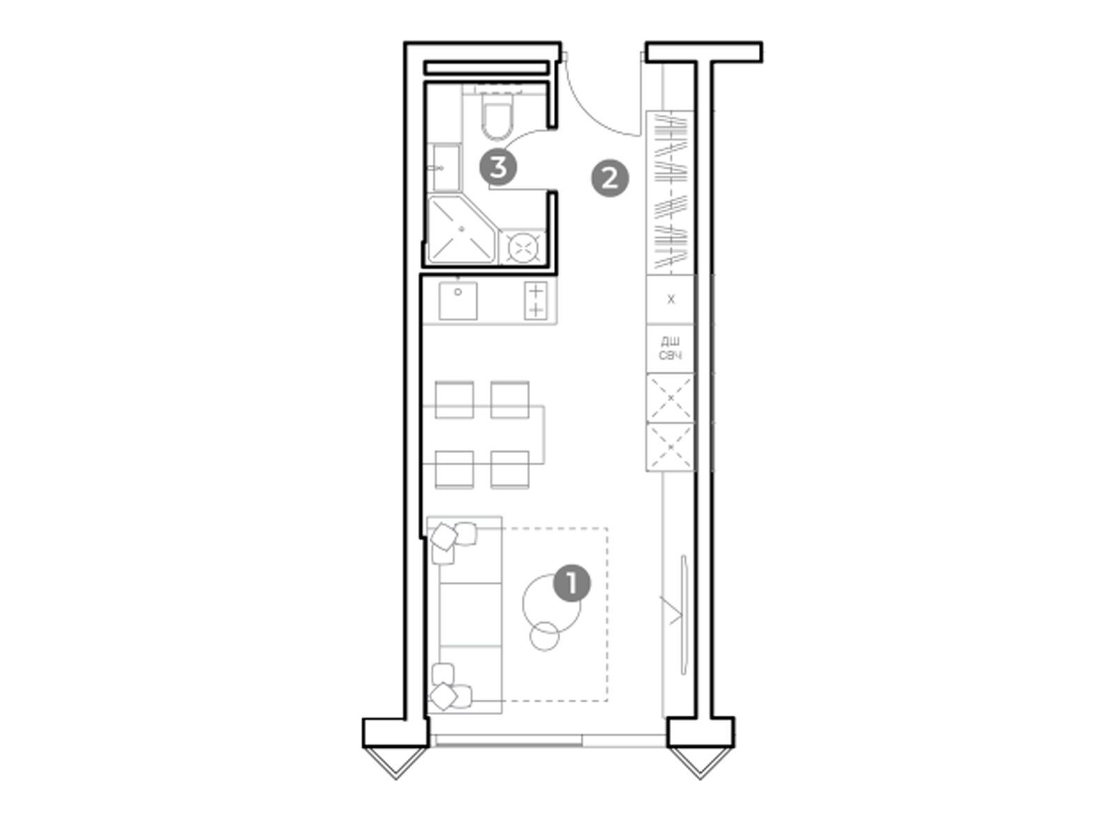Планировка: Студия 26.80 м² в новостройке ЖК Наметкин Тауэр