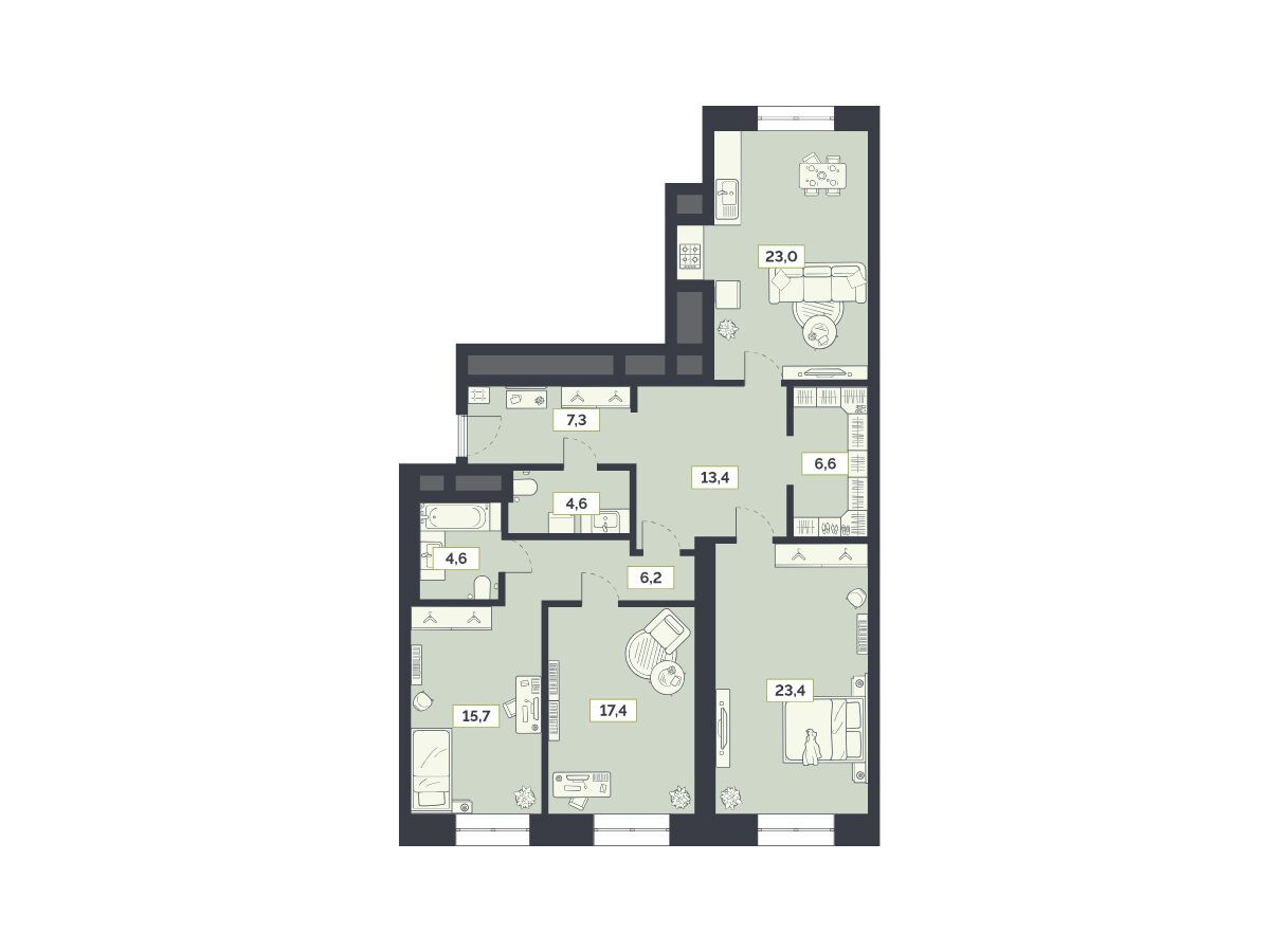 Планировка: 3-комн. квартира 122.20 м² в новостройке Лайм