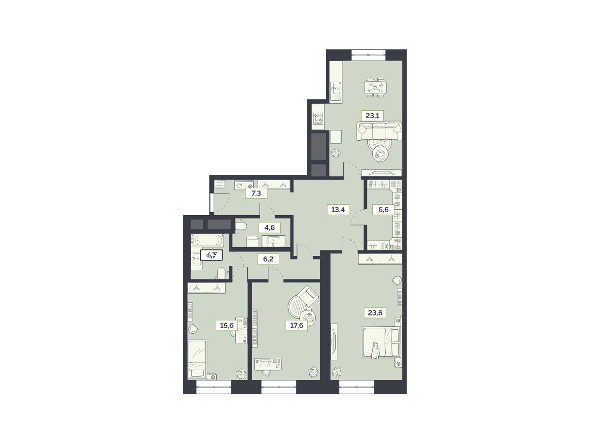 Планировка: 3-комн. квартира 122.70 м² в новостройке Лайм