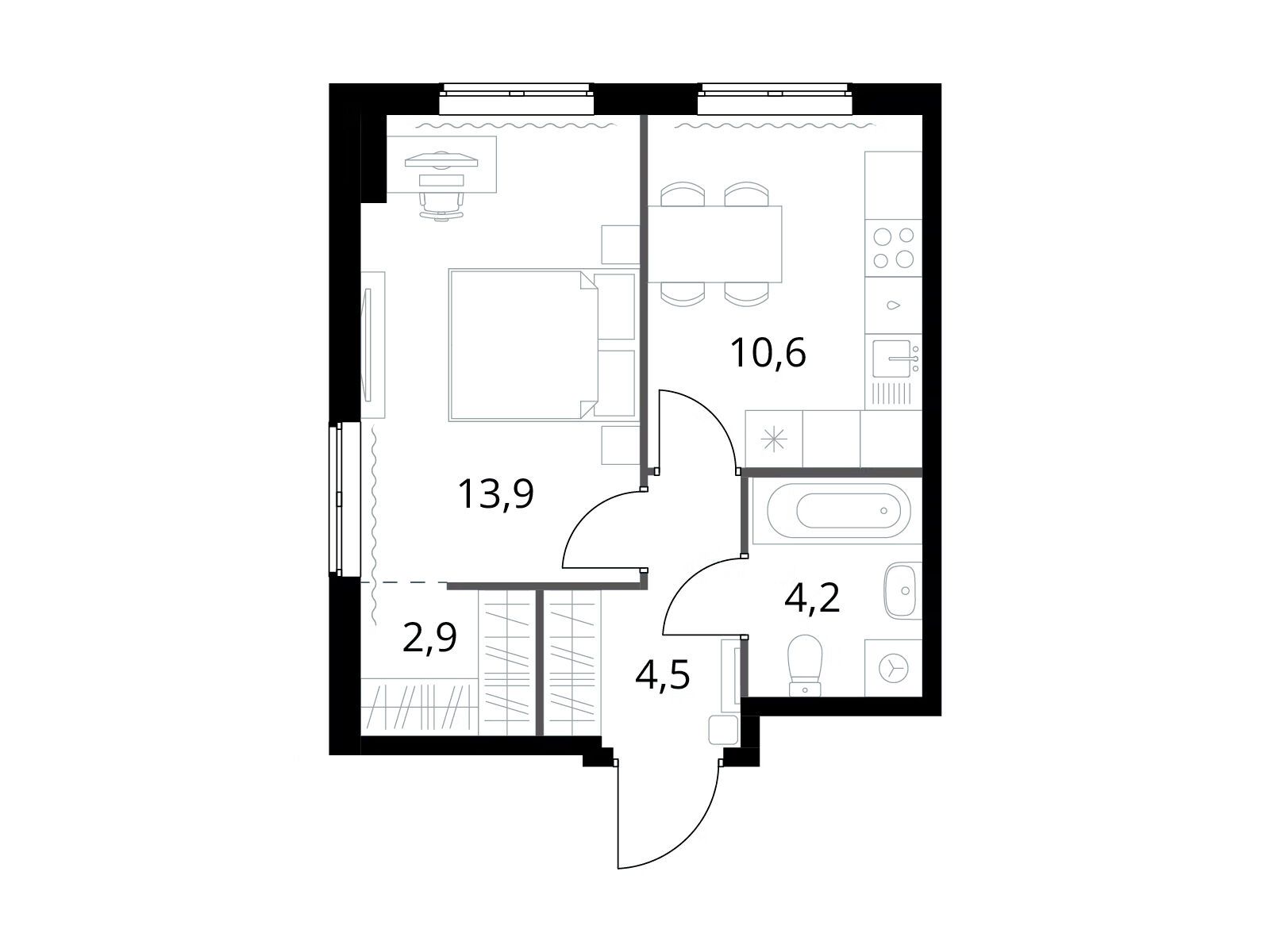 Планировка: 1-комн. квартира 36.10 м² в новостройке 1-й Измайловский