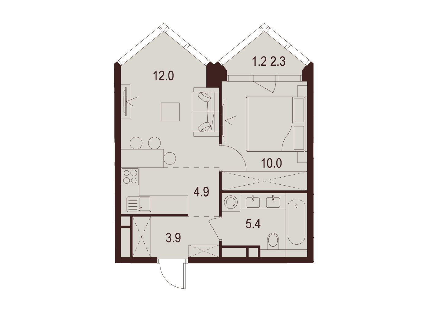 Планировка: 1-комн. квартира 37.40 м² в новостройке ЖК Инди Тауэрз