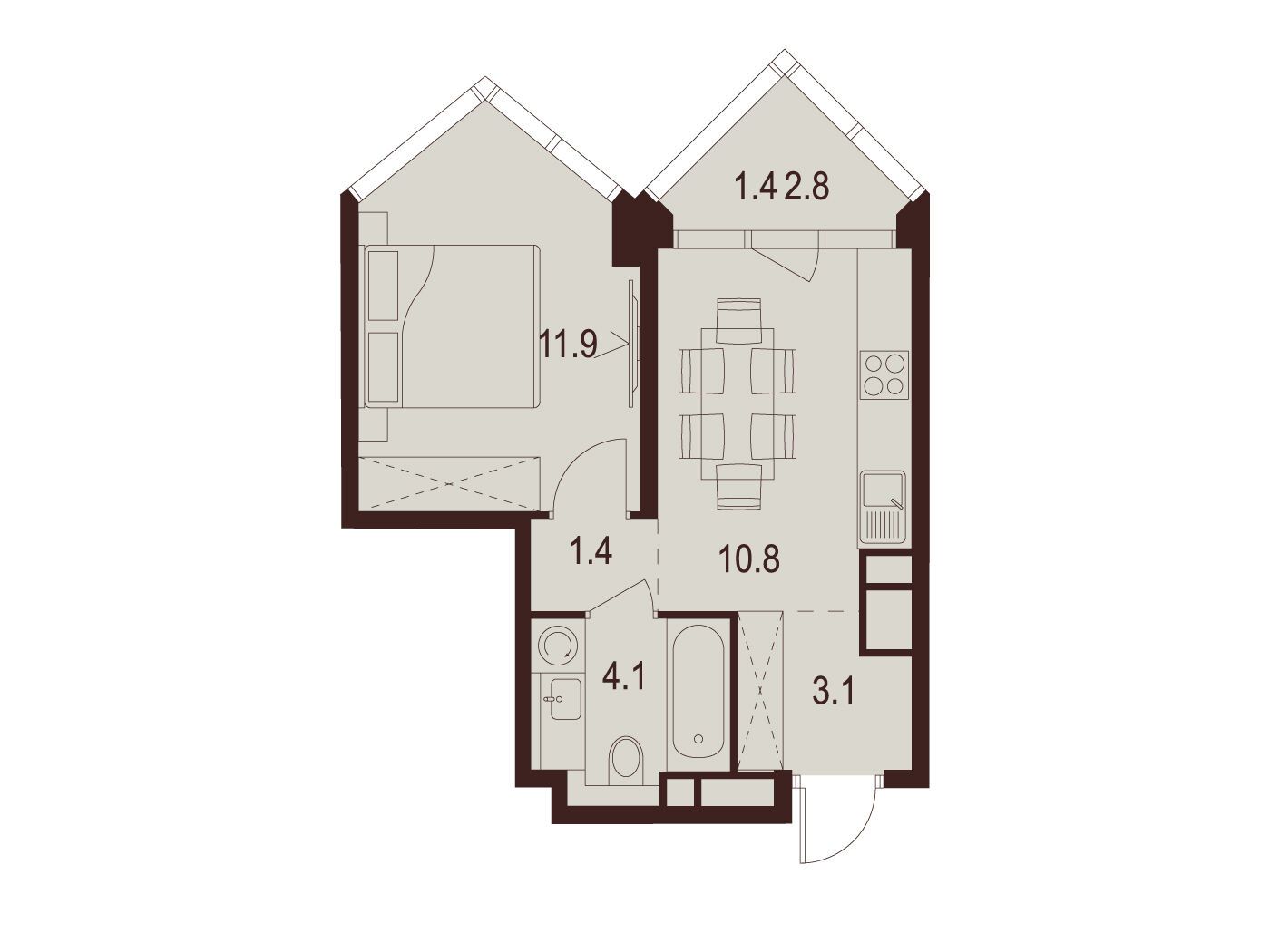 Планировка: 1-комн. квартира 32.70 м² в новостройке ЖК Инди Тауэрз