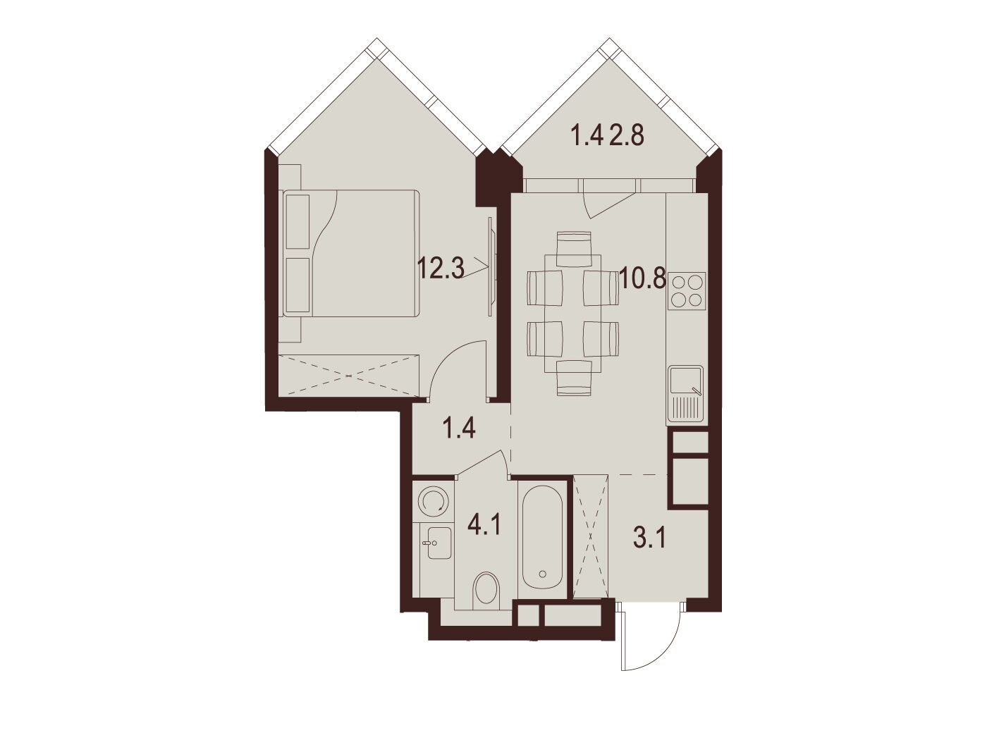 Планировка: 1-комн. квартира 33.10 м² в новостройке ЖК Инди Тауэрз