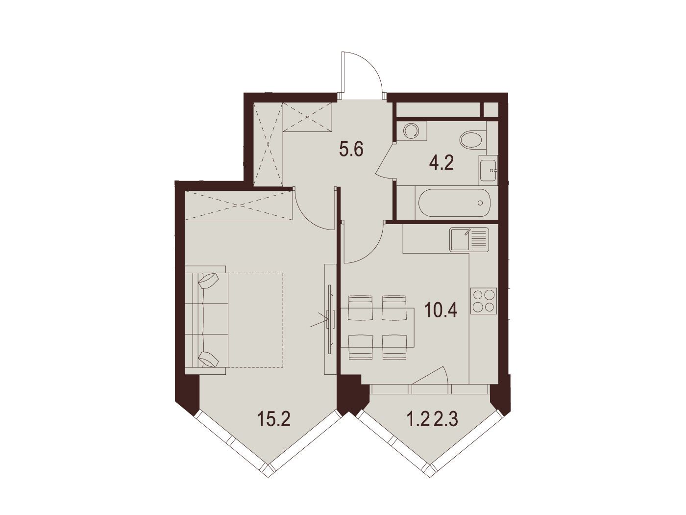 Планировка: 1-комн. квартира 36.60 м² в новостройке ЖК Инди Тауэрз