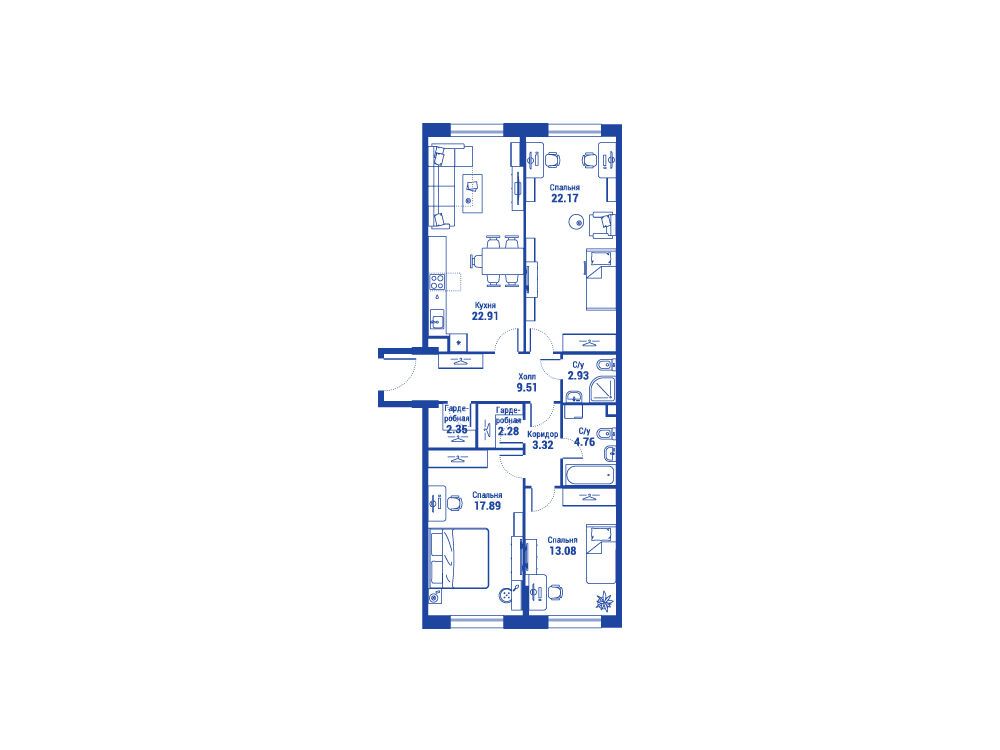 Планировка: 3-комн. квартира 101.30 м² в новостройке айЛав