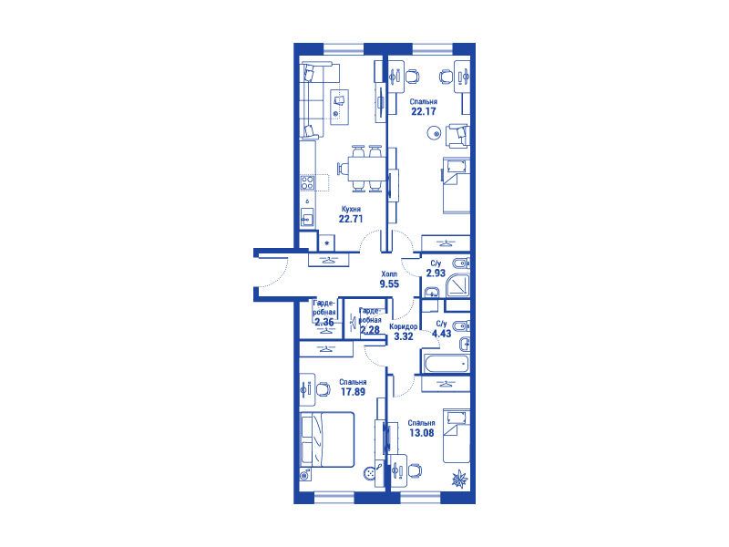 Планировка: 3-комн. квартира 101.00 м² в новостройке ЖК айЛав