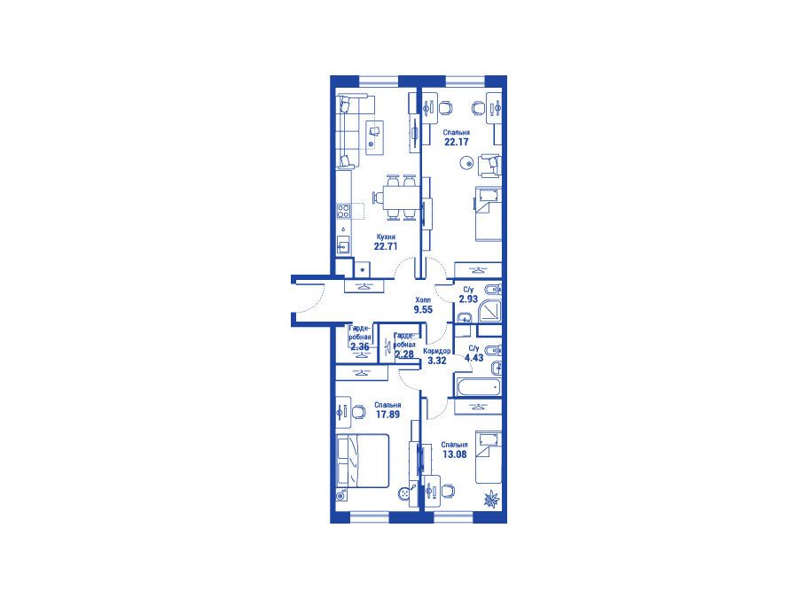 Планировка: 3-комн. квартира 100.70 м² в новостройке ЖК айЛав