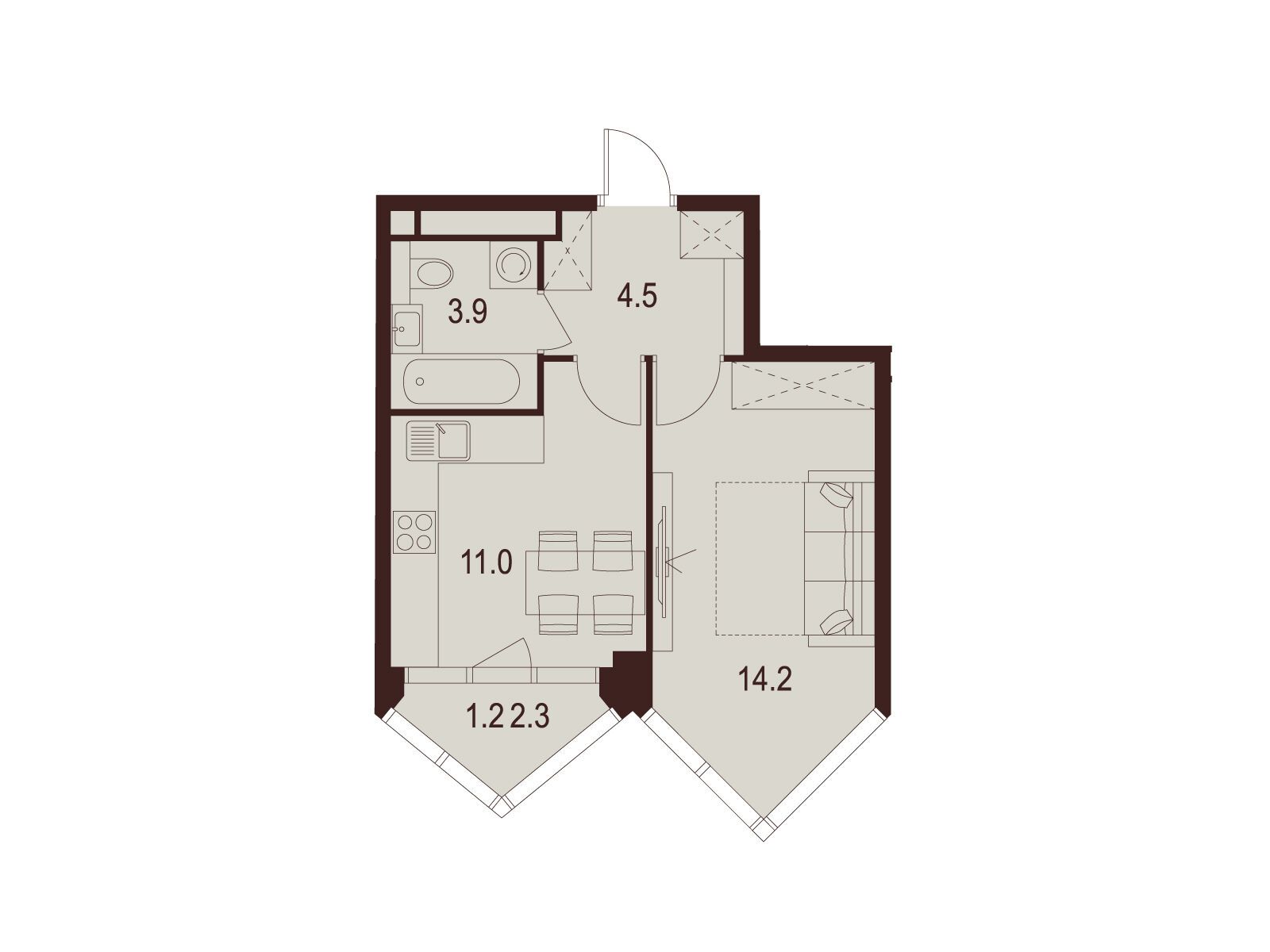 Планировка: 1-комн. квартира 34.80 м² в новостройке Инди Тауэрз