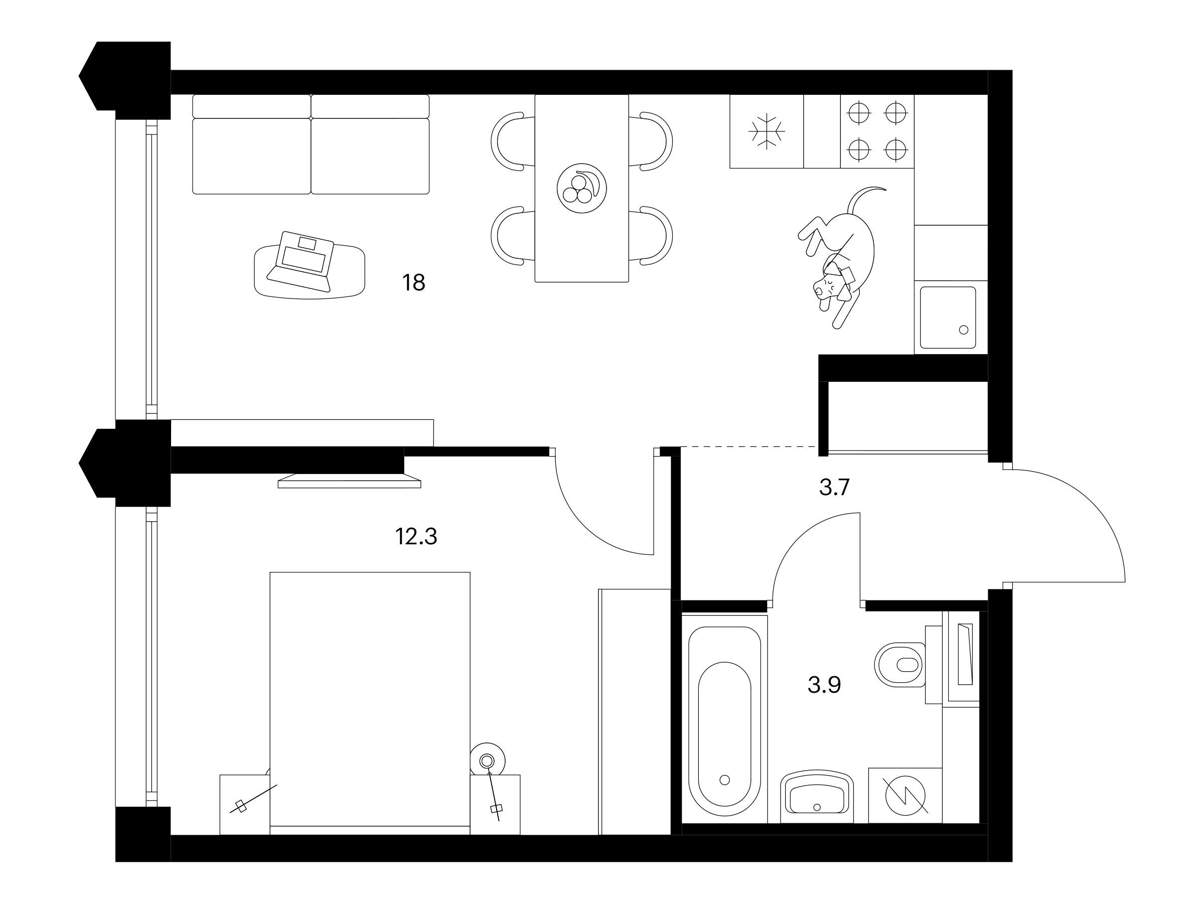 Планировка: 1-комн. квартира 37.90 м² в новостройке Бусиновский парк