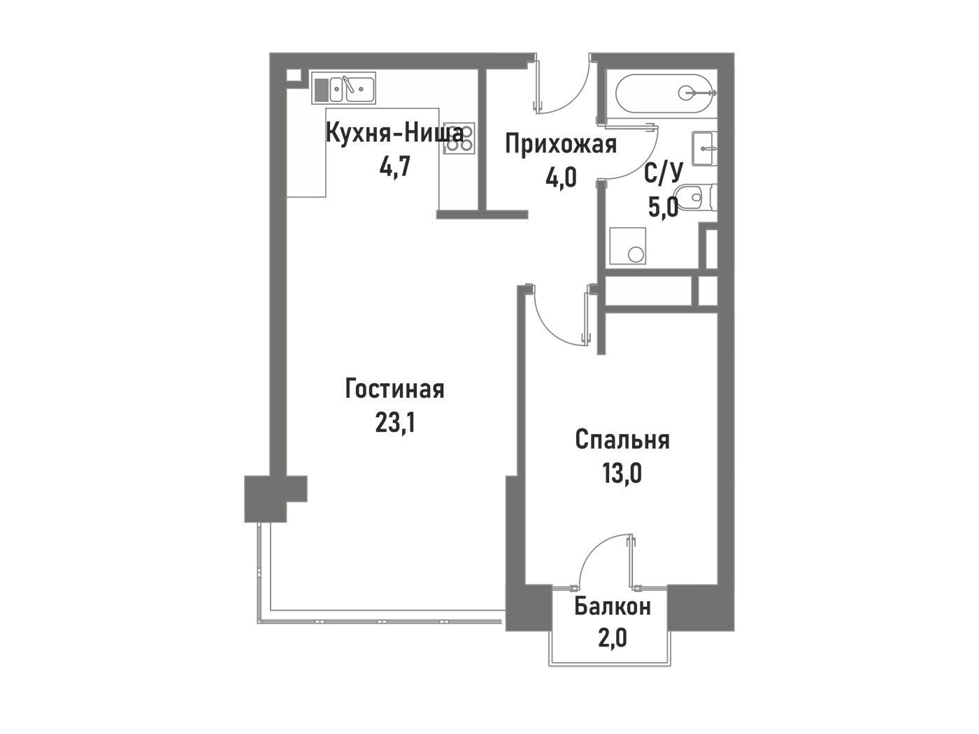 Планировка: 2-комн. квартира 52.80 м² в новостройке ЖК Ренессанс