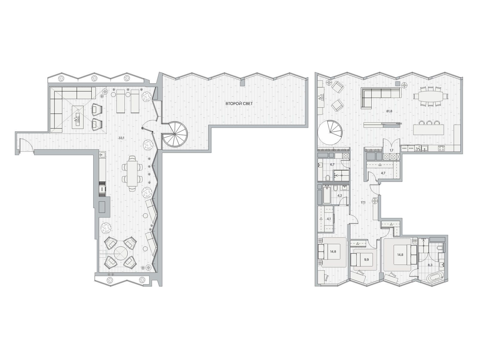 Планировка: 3-комн. квартира 199.30 м² в новостройке Береговой-2
