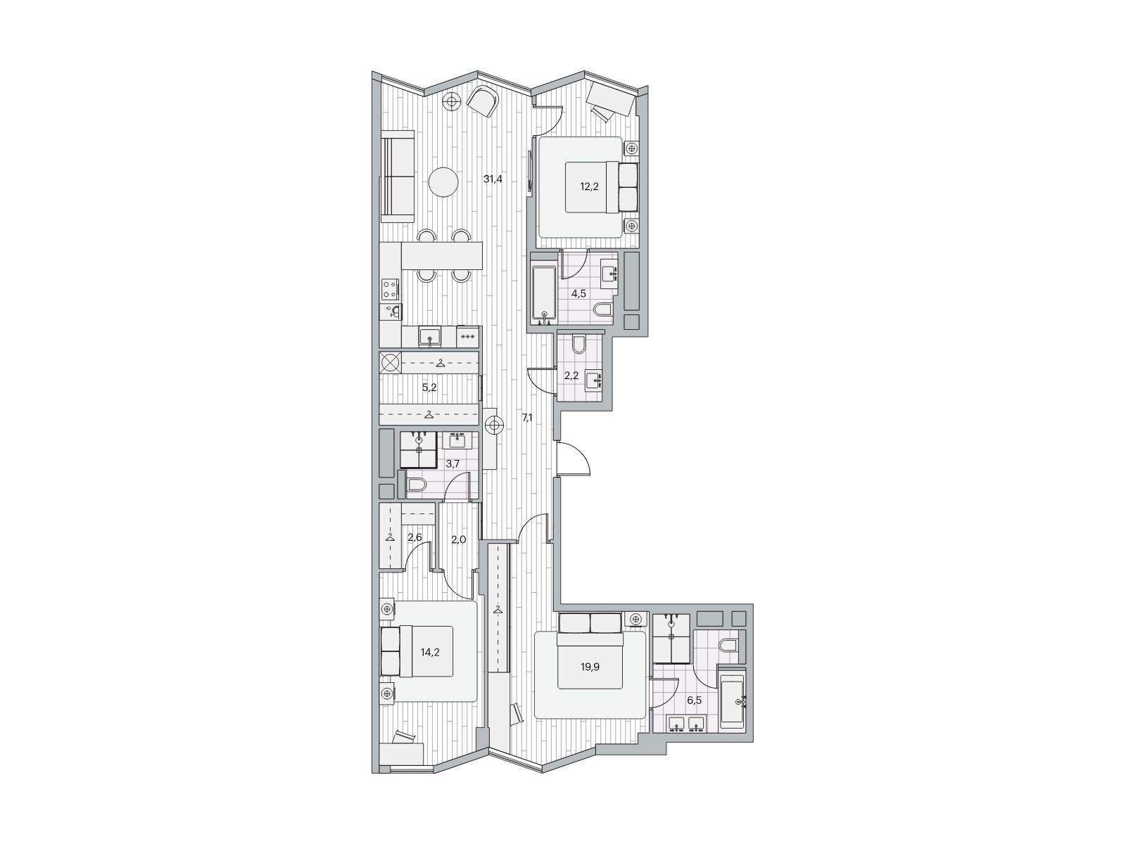 Планировка: 3-комн. квартира 111.60 м² в новостройке Береговой-2
