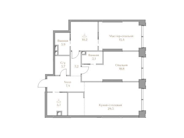 Планировка: 2-комн. квартира 100.70 м² в новостройке Коллекция Лужники