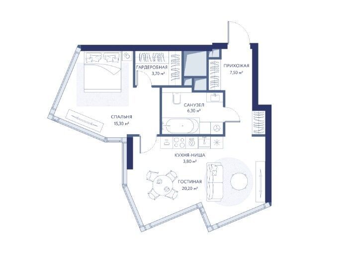 Планировка: 1-комн. квартира 56.80 м² в новостройке ЖК Хайдаут