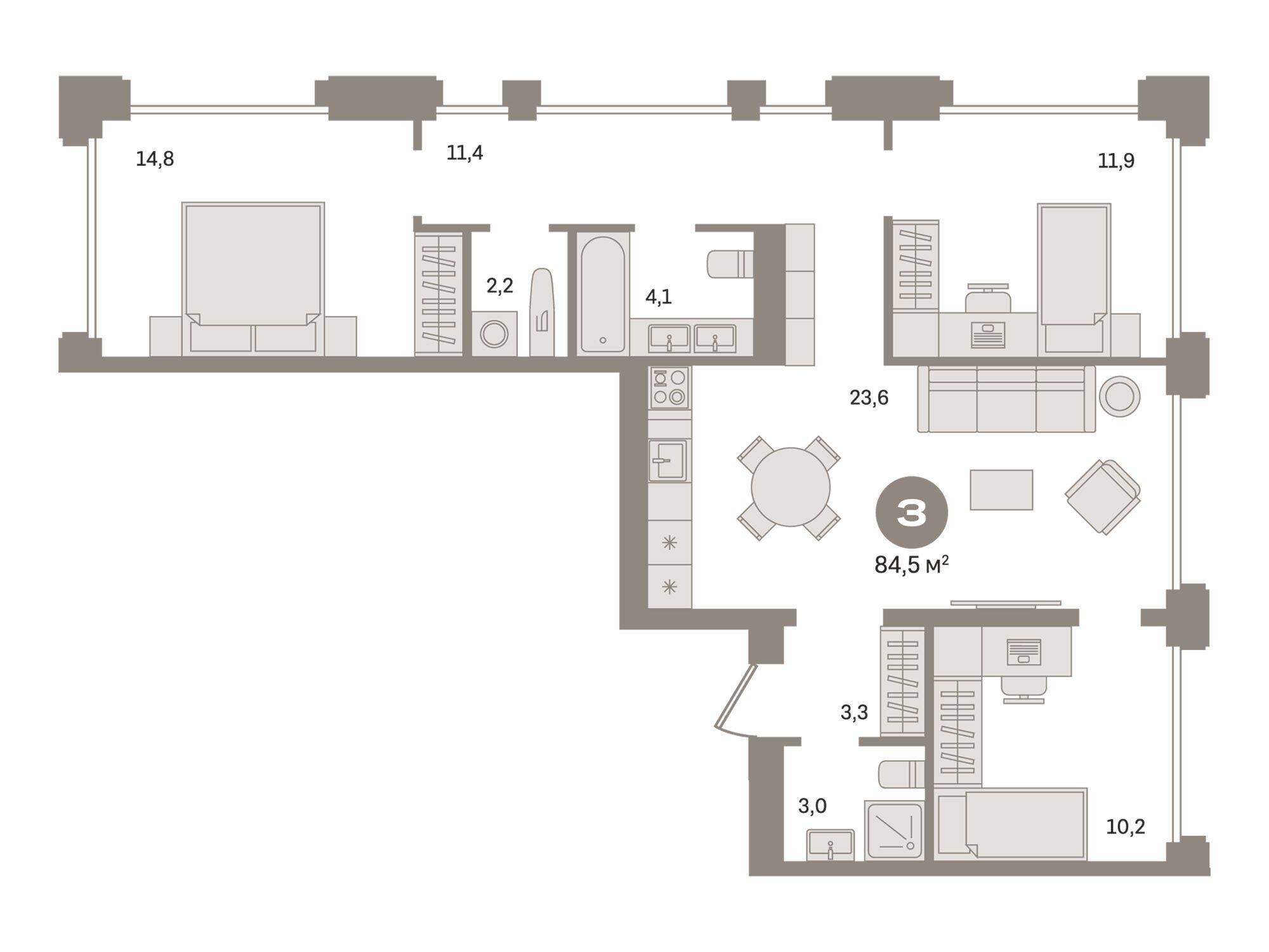 Планировка: 3-комн. квартира 84.50 м² в новостройке  Дом А